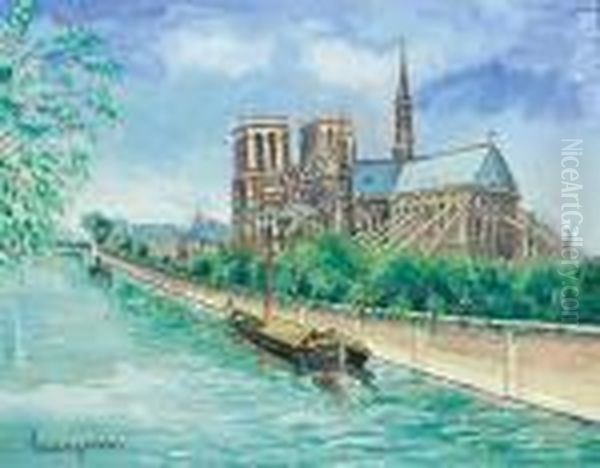 Partie An Der Seine Mit Notre-dame. Oil Painting by Lucien Genin