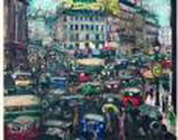  Affluence D'automobiles Dans Un Quartier Parisien  Oil Painting by Lucien Genin