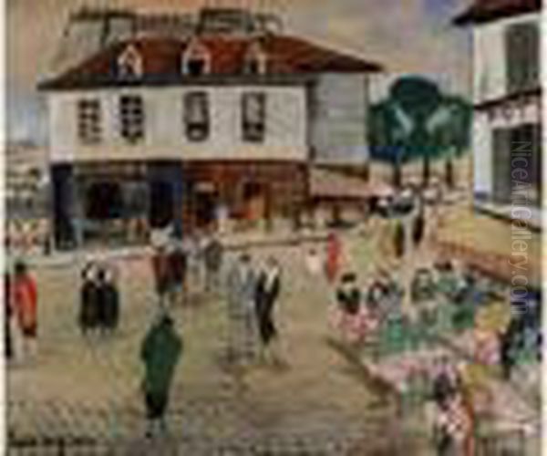 Place Animee A Montmartre Oil Painting by Lucien Genin