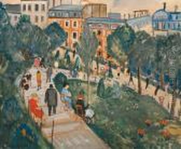 Le Square A Montmartre Oil Painting by Lucien Genin