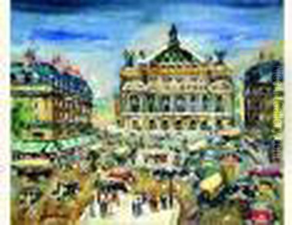 La Place De L'opera A Paris Oil Painting by Lucien Genin