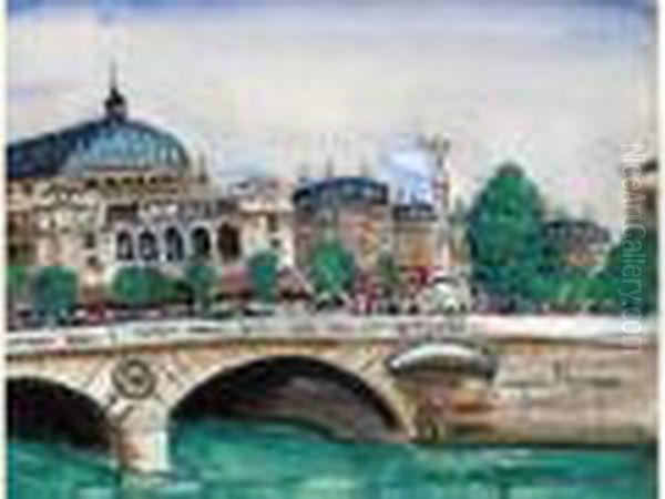 Le Chatelet A Paris Oil Painting by Lucien Genin