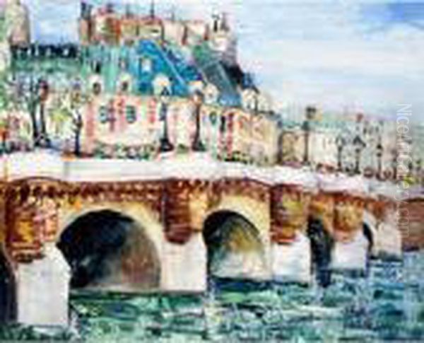 Le Pont Neuf, Paris Oil Painting by Lucien Genin