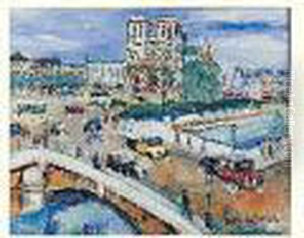 Paris, Notre-dame Et Les Quais Oil Painting by Lucien Genin