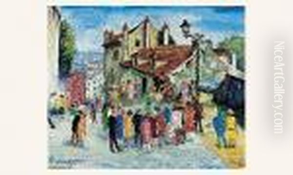 La Maison De Mimi Pinson A Montmartre Oil Painting by Lucien Genin