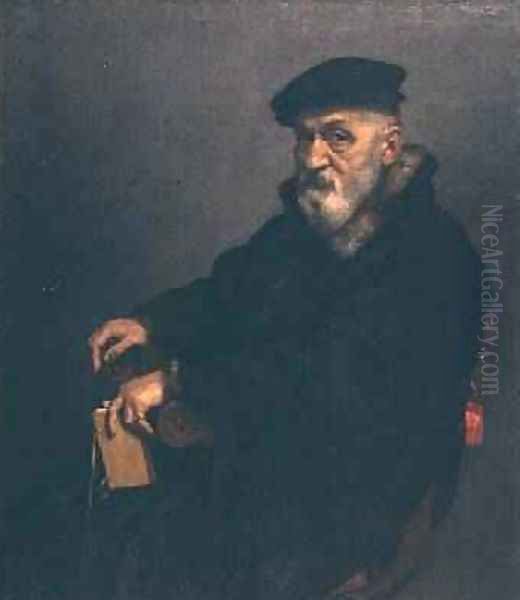 Portrait of an old man with a book possibly Giovan Battista Seradobati an Italian notary post 1575 Oil Painting by Giovanni Battista Moroni