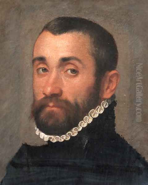 Portrait of a nobleman, bust-length, in black costume and a ruff Oil Painting by Giovanni Battista Moroni