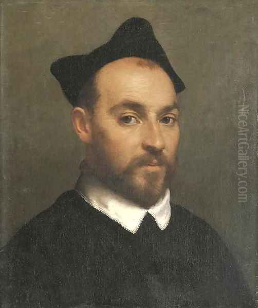 Portrait of a priest, bust-length Oil Painting by Giovanni Battista Moroni