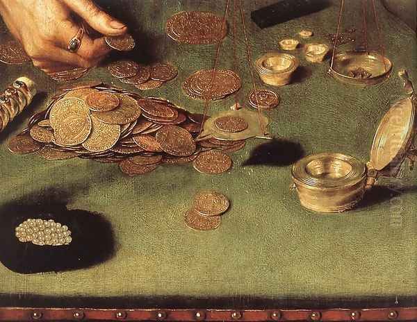 The Moneylender and his Wife (detail-2) 1514 Oil Painting by Quinten Metsys