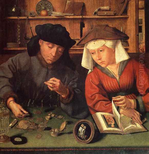 The Moneylender and his Wife 1514 Oil Painting by Quinten Metsys