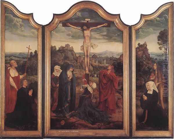 Christ on the Cross with Donors c. 1520 Oil Painting by Quinten Metsys