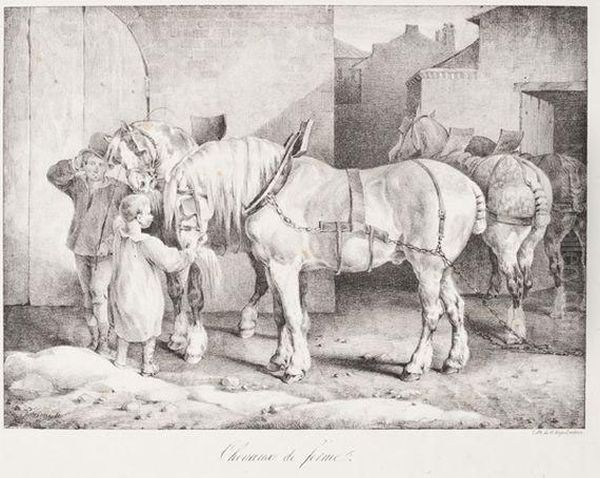 Chevaux De Ferme Oil Painting by Theodore Gericault