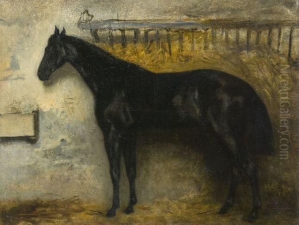 Cheval Noir Dans Une Ecurie Oil Painting by Theodore Gericault