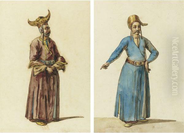 Un Oriental En Robe Grenat (recto) And Un Oriental En Robe Bleue(verso) Oil Painting by Theodore Gericault