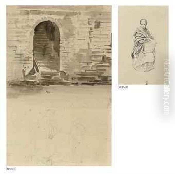 Waterstairs On The Thames, With Subsidiary Sketches Of Seatedfigures Oil Painting by Theodore Gericault