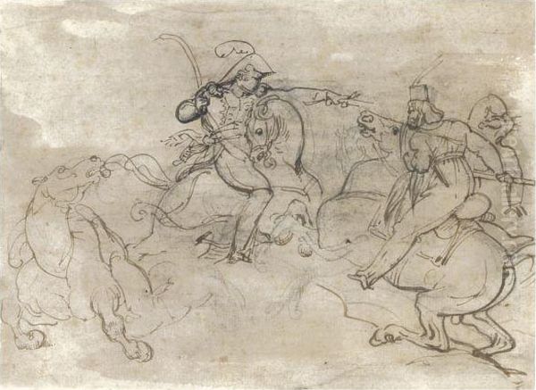 A Fight Between A General And A Cossack Oil Painting by Theodore Gericault