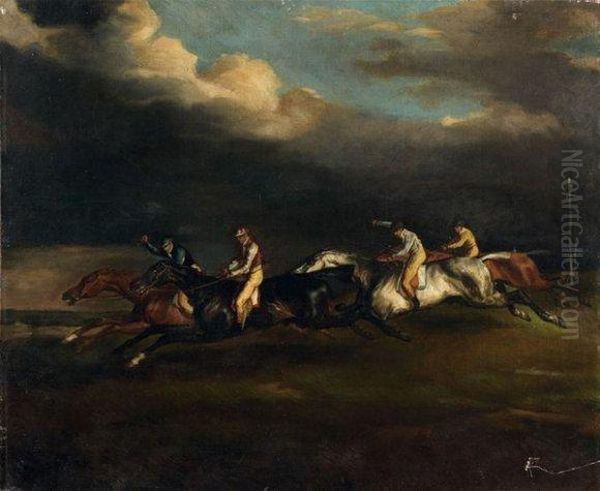 Une Course De Chevaux A Epson Oil Painting by Theodore Gericault