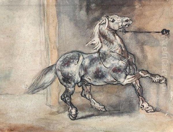 Cheval Effraye A L Ecurie Oil Painting by Theodore Gericault