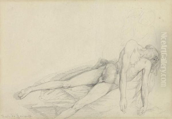 Study Of A Reclining Male Nude Oil Painting by Theodore Gericault