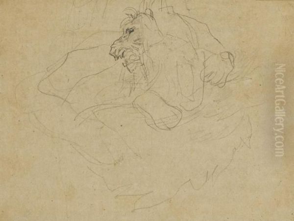 A Lion Snarling Oil Painting by Theodore Gericault