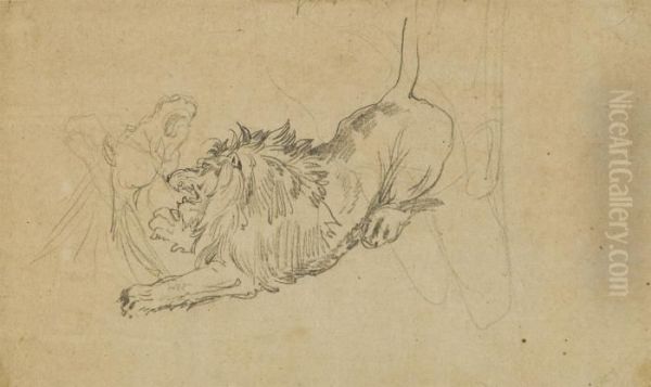 A Lion Attacking A Horse Oil Painting by Theodore Gericault