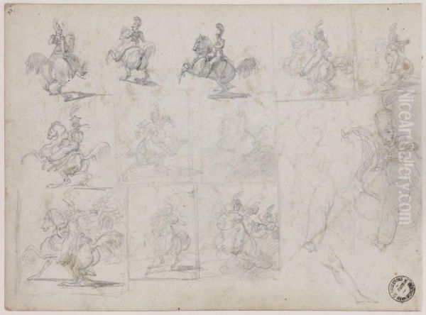 Etudes De Cavaliers Et Trois Croquis Oil Painting by Theodore Gericault