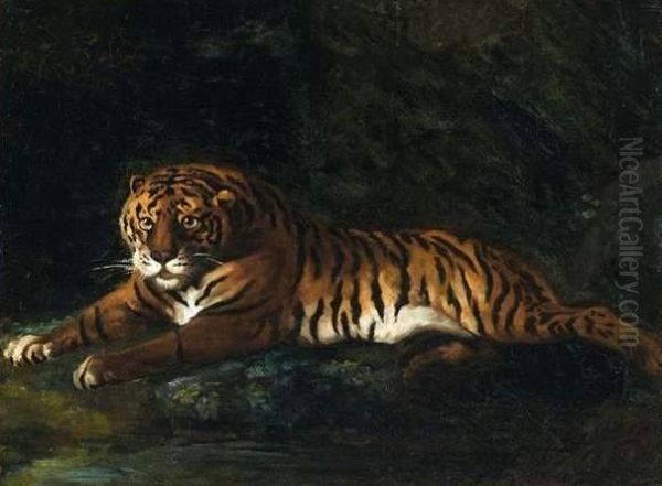 Tigre Royal Couche Au Bord D'un Ruisseau Oil Painting by Theodore Gericault