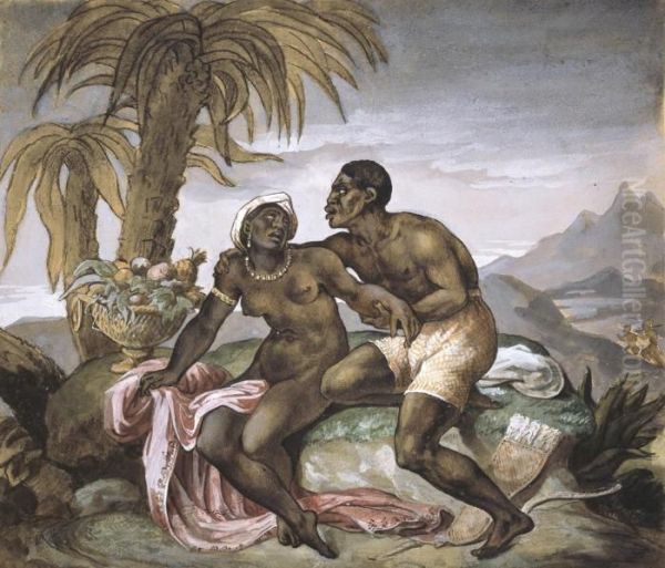 Couple De Noirs Dans Un Paysage Oil Painting by Theodore Gericault