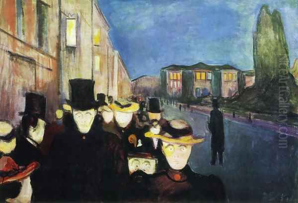 Evening on Karl Johan Street Oil Painting by Edvard Munch