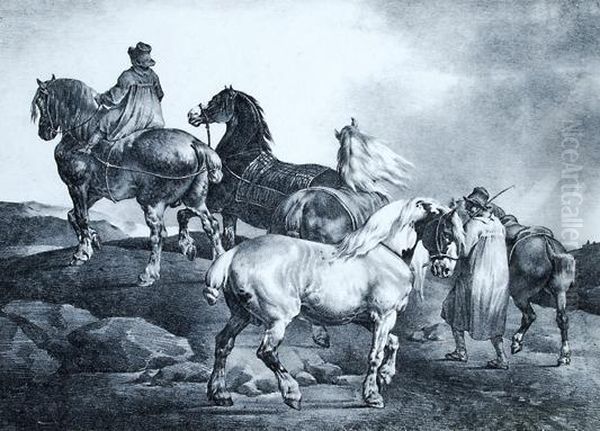 Chevaux Conduits A La Foire Oil Painting by Theodore Gericault