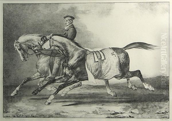 Deux Chevaux Gris Pommele Que L'on Promene, From Etudes De Chevaux Oil Painting by Theodore Gericault