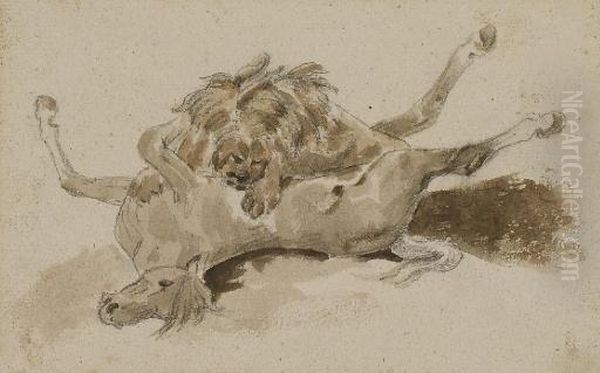 Un Lion Devorant Un Cheval Oil Painting by Theodore Gericault