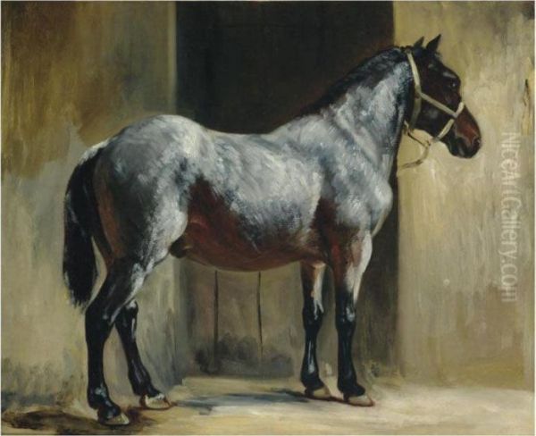 Cheval Attache A La Porte De L'ecurie Oil Painting by Theodore Gericault