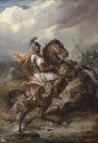 A Classical Soldier On A Rearing Horse Oil Painting by Theodore Gericault