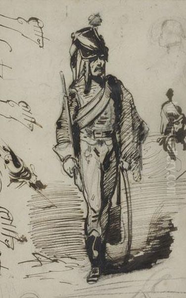 Study Of A Standing Soldier Oil Painting by Theodore Gericault