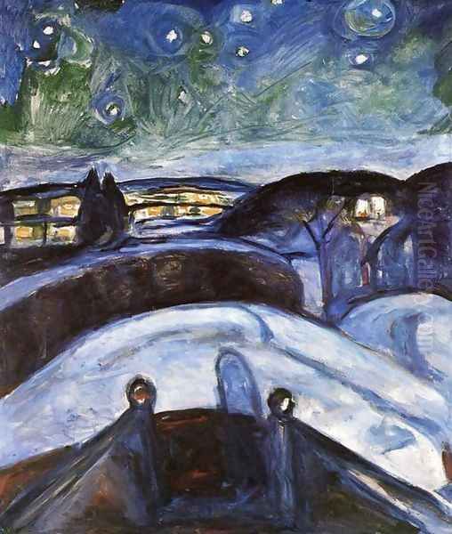 Starry Night Oil Painting by Edvard Munch