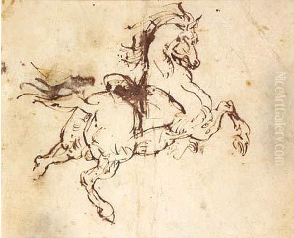 Cheval, Anterieur Droit Leve, Circa 1812. Oil Painting by Theodore Gericault