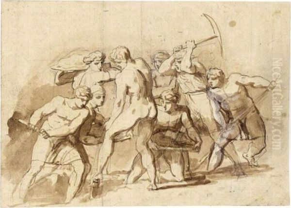 Recto : A Group Of Figures 
Digging Verso : Other Figure Studies, Including Roman Soldiers Oil Painting by Theodore Gericault