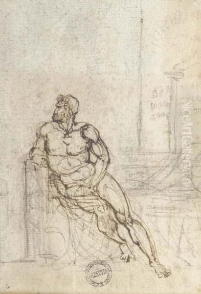 A Nude Turned To The Left, Seated On A Bench Oil Painting by Theodore Gericault