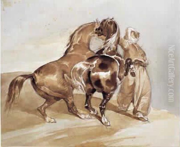  Mameluk Tenant Deux Chevaux Indisciplines  Oil Painting by Theodore Gericault