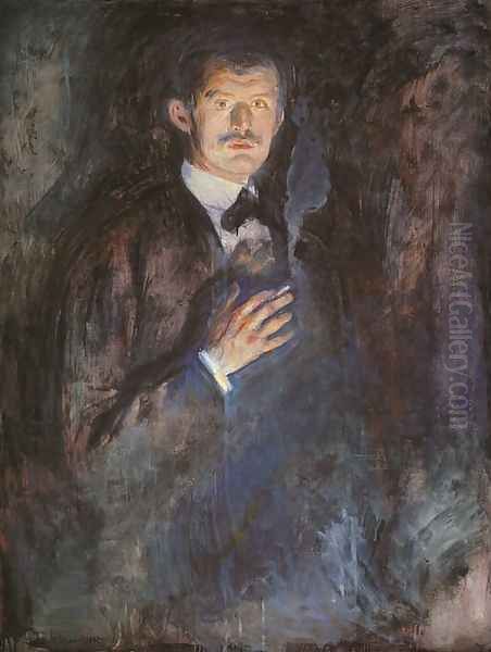 Self-Portrait with a Burning Cigarette Oil Painting by Edvard Munch