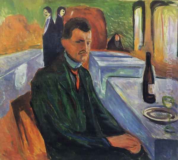 Self-portrait in a bottle of wine 1906 Oil Painting by Edvard Munch