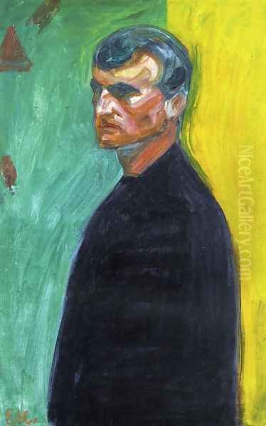 Self Portrait (Against Two-Colored Background) Oil Painting by Edvard Munch