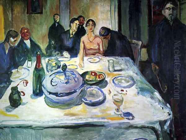 The Wedding of the Bohemian, Munch Seated on the Far Left Oil Painting by Edvard Munch