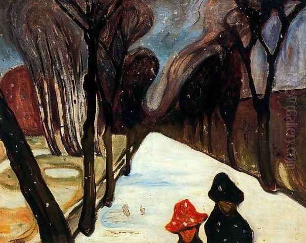 Snow Falling in the Lane Oil Painting by Edvard Munch