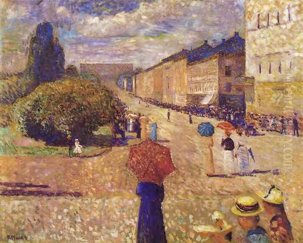 Spring Day on Karl Johan Street Oil Painting by Edvard Munch