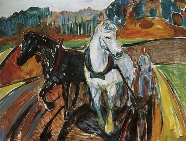 Horse Team Oil Painting by Edvard Munch