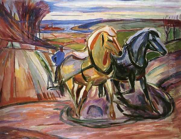 Spring Plowing Oil Painting by Edvard Munch