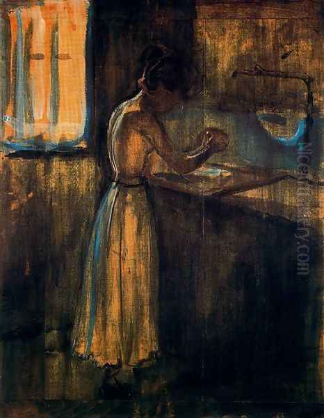 Girl Washing Oil Painting by Edvard Munch