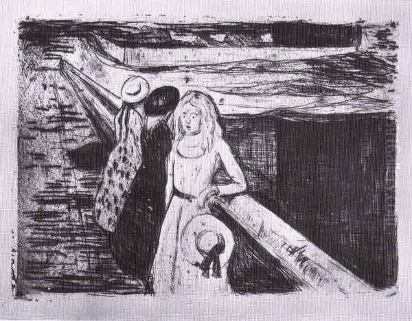 jeunes filles sur la jetée 1903 Oil Painting by Edvard Munch